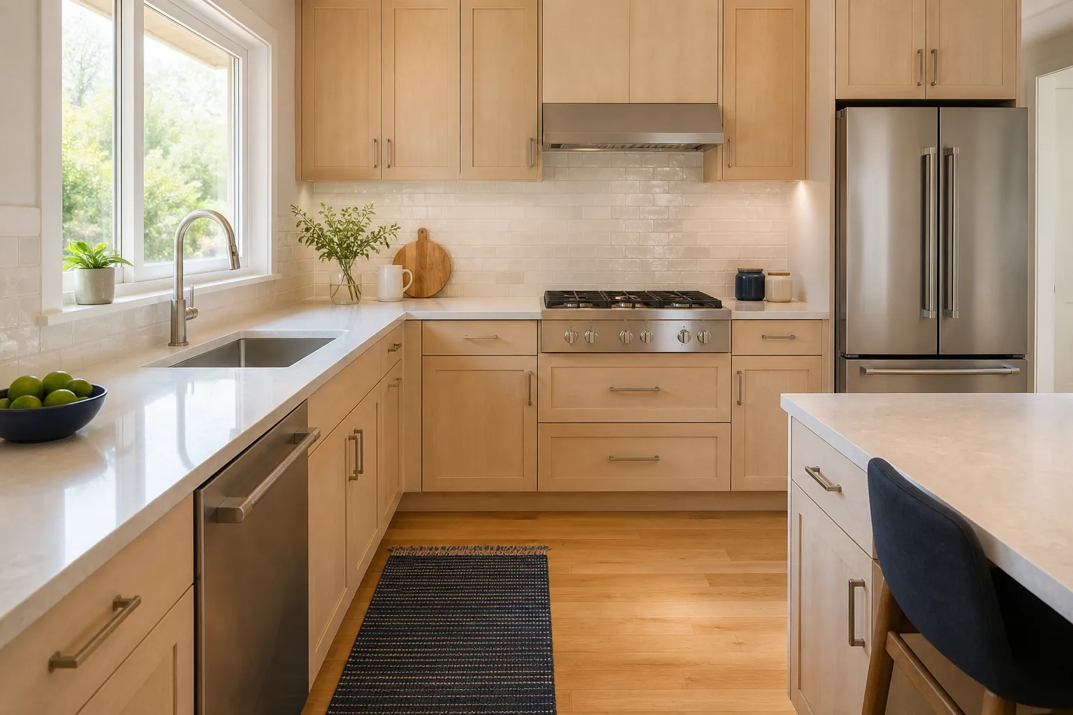 Professional cleaner maintaining a kitchen during a scheduled home cleaning visit