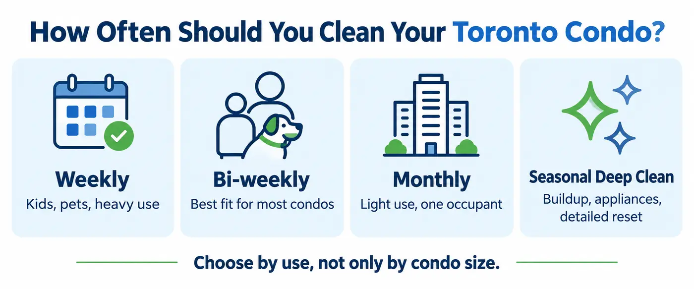 Toronto condo cleaning frequency guide for weekly, bi-weekly, monthly and seasonal deep cleaning
